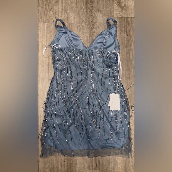 Sparkling Blue Sequin Mini Dress - Picture 2 of 4